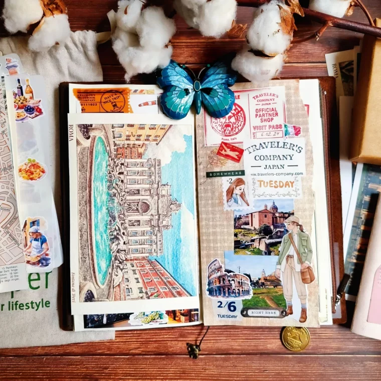 journal memoires voyages carte postale rome destination stickers
