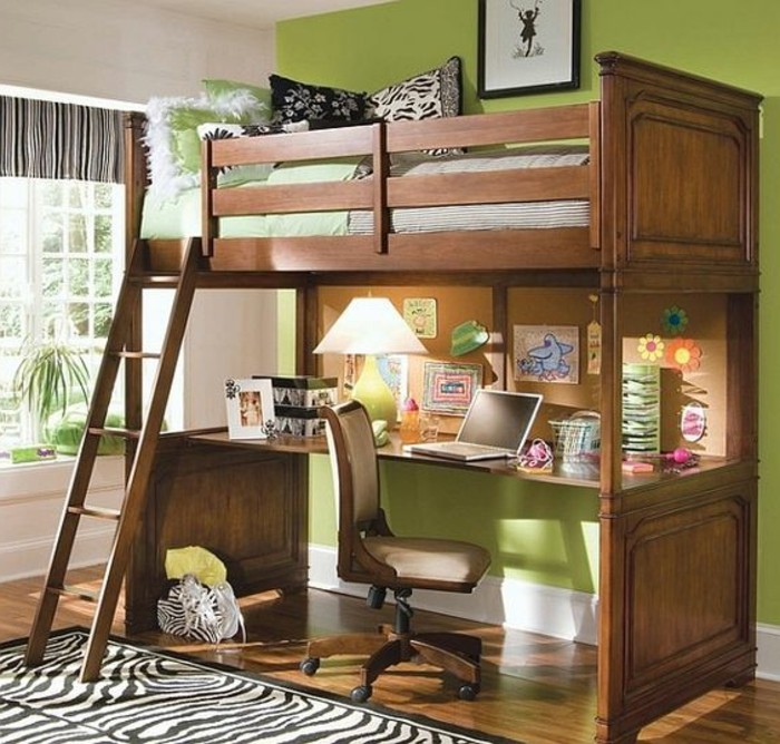 lit-en-hauteur-avec-bureau-lit-superpose-en-bois-fonce-au