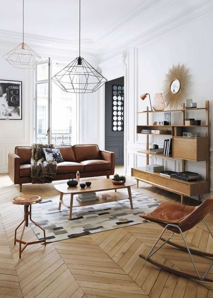 salon-chaise-cuire-marron-tapis-colore-meubles-en-bois-interieur-classique