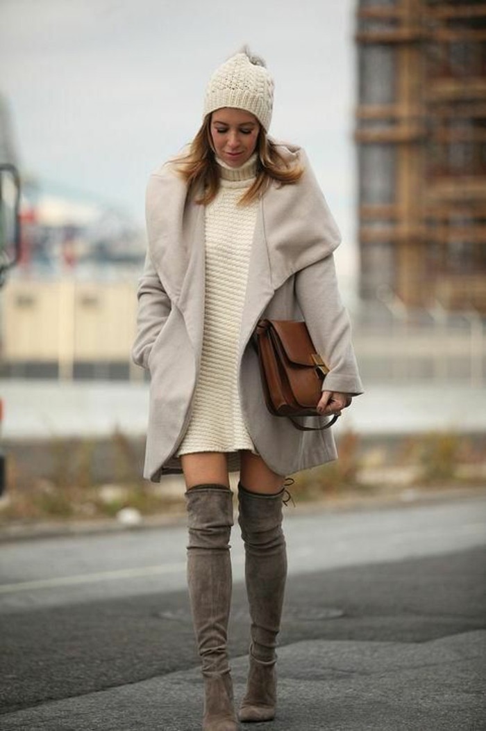 tendance-moderne-robe-pull-col-roule-bottes-cavalieres-velours