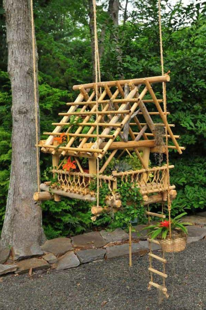 bambou-sec-maison-decoratives-pour-plantes-echelle-suspendue