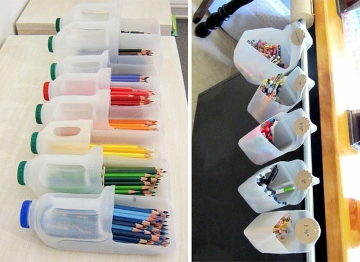 bouteille-plastique-de-jus-transformes-en-pot-a-crayons-idee-avec-du-plastique-recyclable