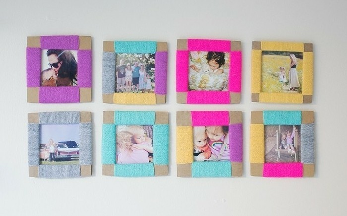des-encadrements-en-carton-laine-multicolore-enroulee-tout-autour-fabriquer-cadre-photo