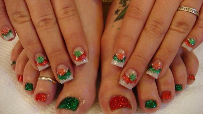 jolie-deco-ongle-noel-idee-nail-art-simple-candy-chouette-idee-dessin