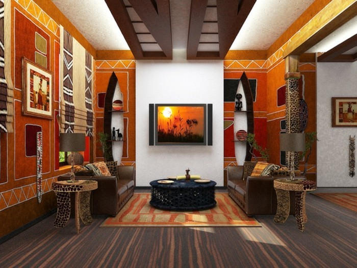 meuble-africain-paysage-motifs-tigre-orange-bois