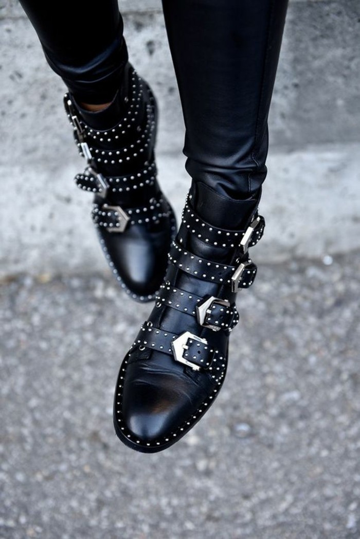 slim-en-cuir-des-bottines-noires-femmes-chaussures-cloutees