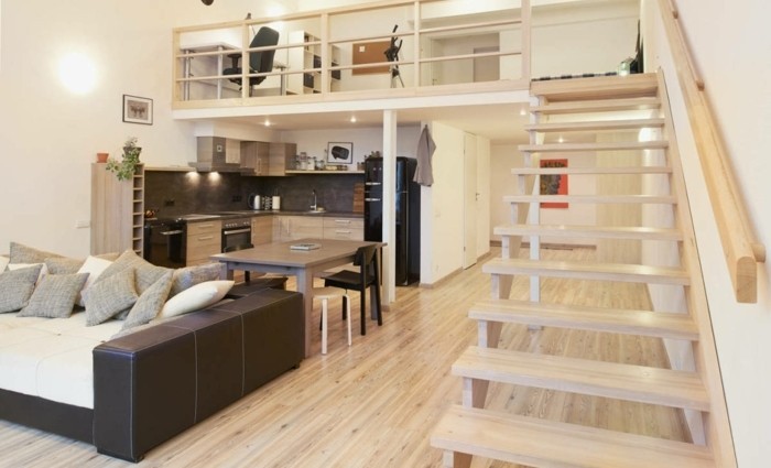 amenagement-petit-espace-canape-lit-superpose-escalier-cuisine-moderne