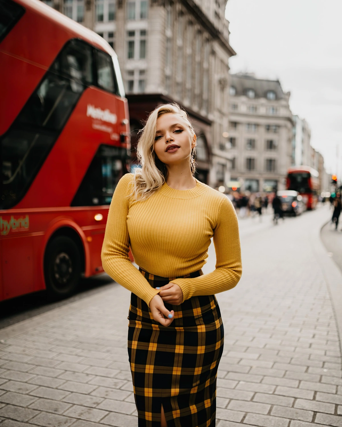 blouse moutarde jaune long jupe fendue carreaux noir et jaune