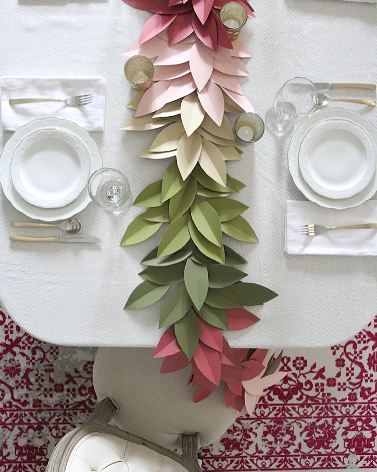 deco table festive chemin diy feuilles de papier colores art pliage