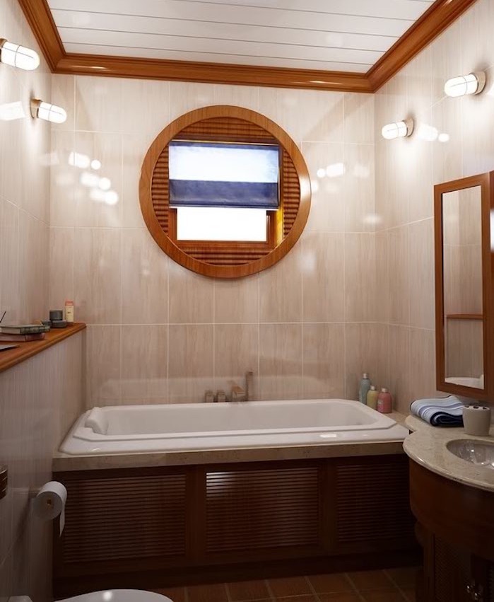 décoration petite salle de bain avec baignoire 5m2 deco bateau hublot