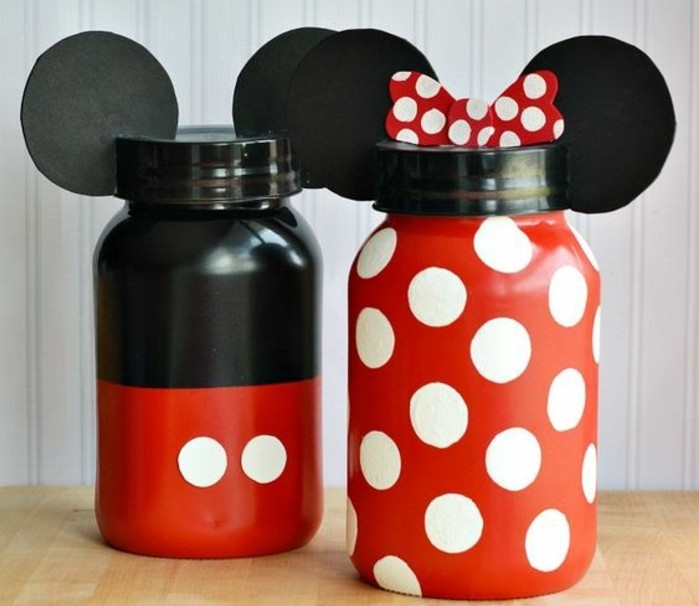 décoration-pot-de-confiture-inspiration-Mickey-Mouse-ruban-en-carton