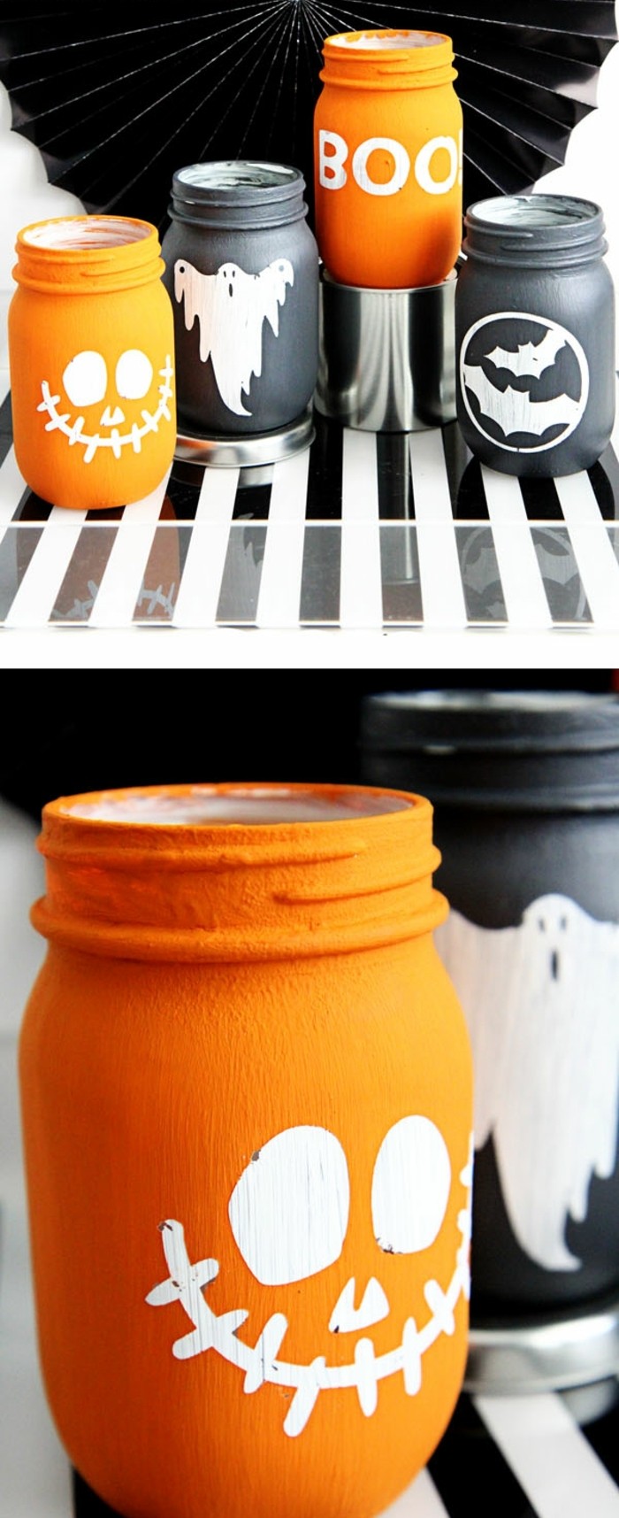 décoration-pot-de-confiture-inspiration-halloween-bocaux-peints-en-noir-et-orange