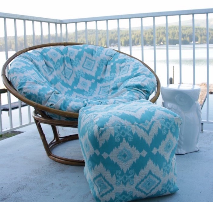 galette de chaise déhoussable couverture rokingchair diy perso bleu blanc
