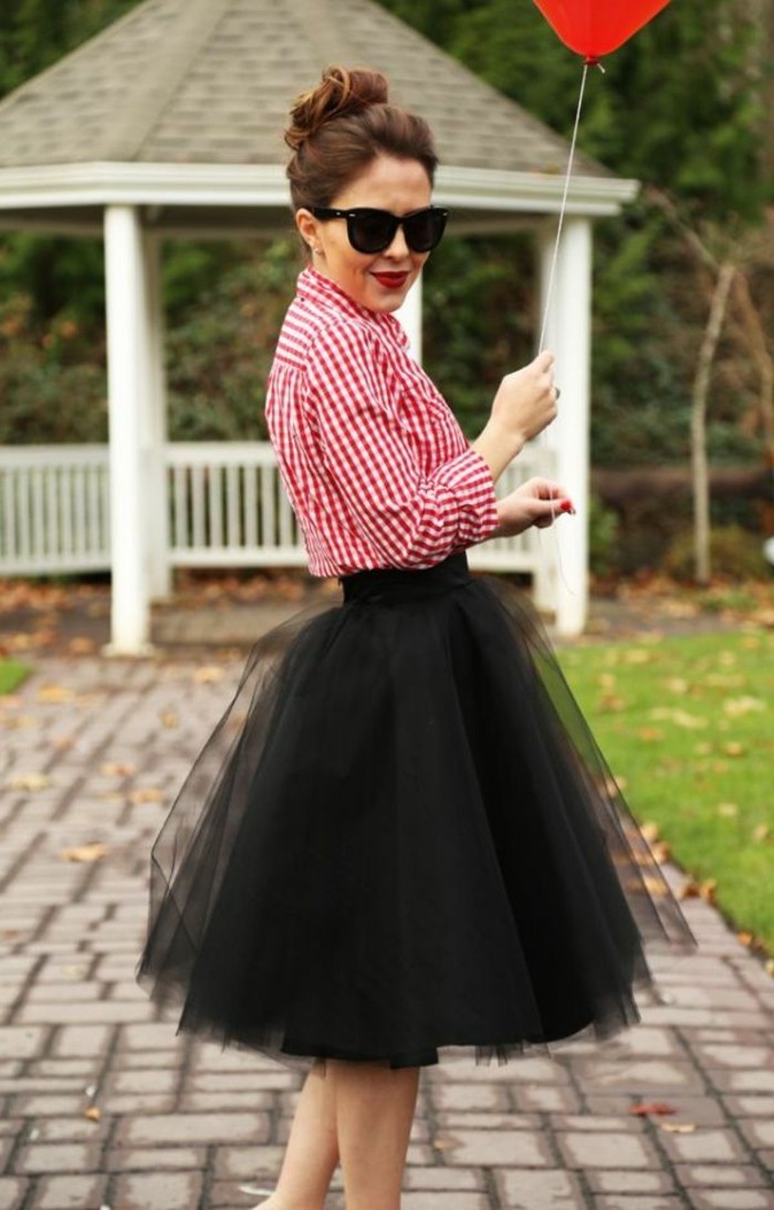 jupe-tulle-noire-chemise-a-carreaux-rose
