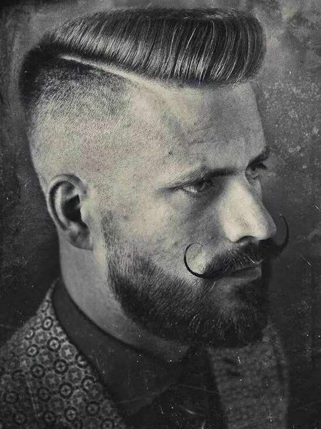 moustache homme style hipster courbes fines cire pompadour