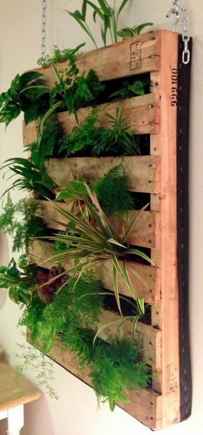 mur-vegetal-palette-recyclages-des-palettes-en-bois-plantes-vertes