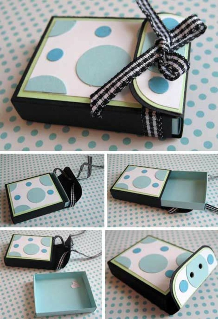 petite-boite-d-allumettes-transformée-en-une-boite-cadeau-decoration-ruban-et-points-bleus-idee-pour-fabriquer-une-boite-en-carton