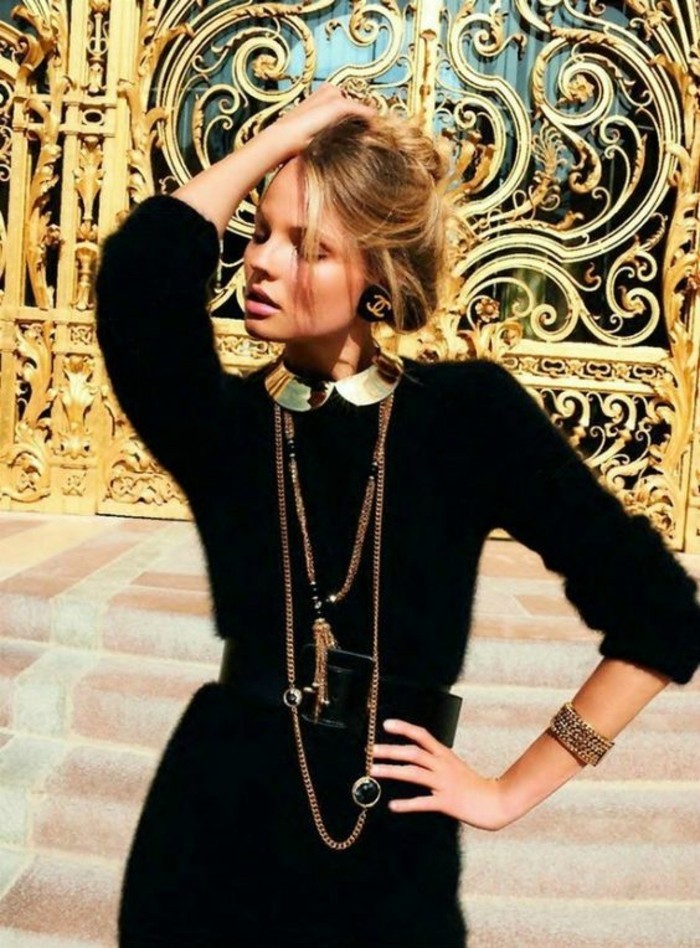 tenue-noire-col-claudine-amovible-doré-collier-avec-chaîne