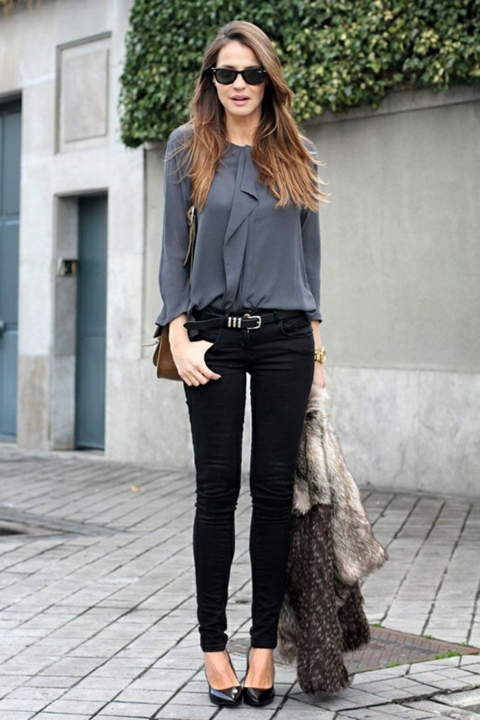 tenue-professionnelle-femme-couleurs-foncés-pantalon-noir-chemise-grise
