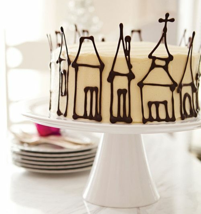 chocolat-decoration-des-maisons-en-chocolat-bordure-gateau-intéressant-gateau-anniversaire-enfant