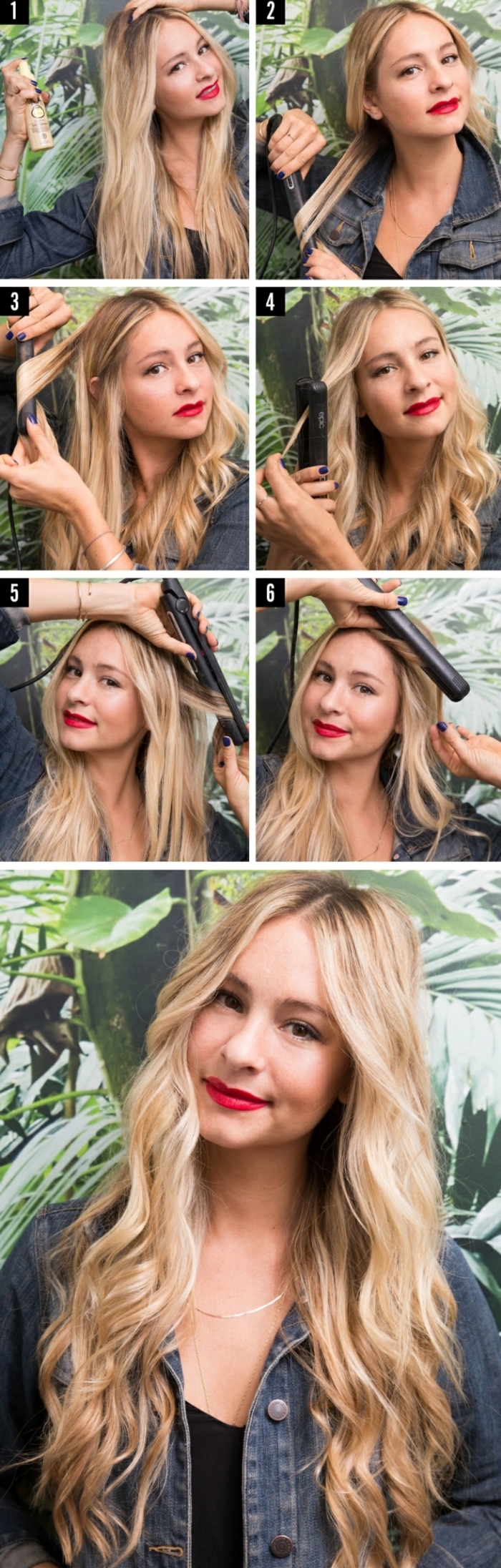 How to curl your hair tutorial-denim-jacket-black-tank-top-red-lips