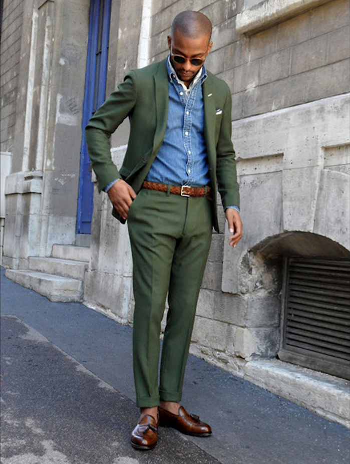 costume pour été homme en lin avec pantalon et veste vert bouteille