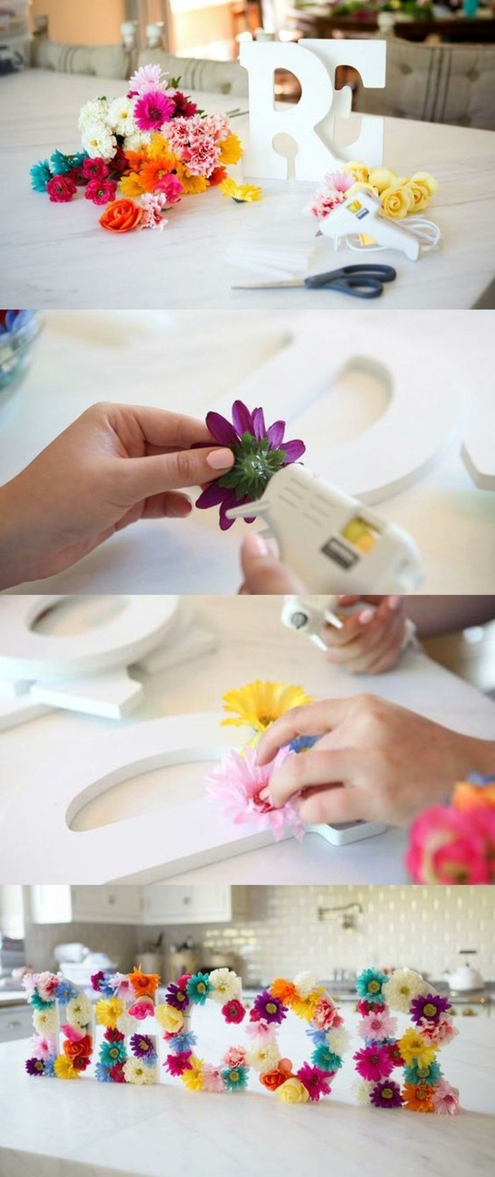 deco-florale-grandes-lettres-fleuries-pour-decorer-sa-cuisine-idée-activité-créative-de-printemps-à-réaliser-soi-meme