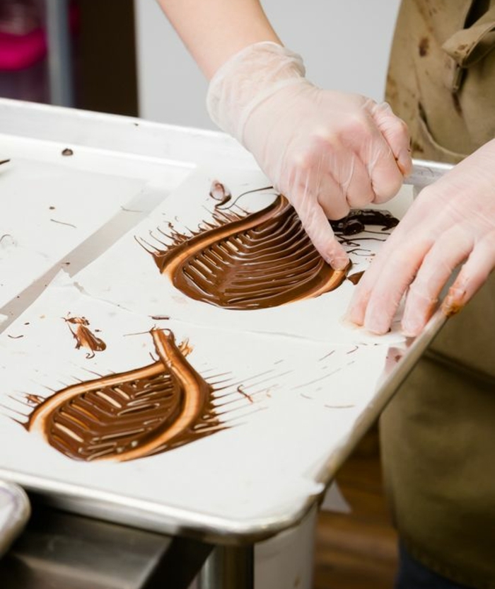des-feuilles-en-chocolat-a-dessiner-idee-comment-faire-des-décors-en-chocolat-a-realiser-a-l-aide-de-ses-mains