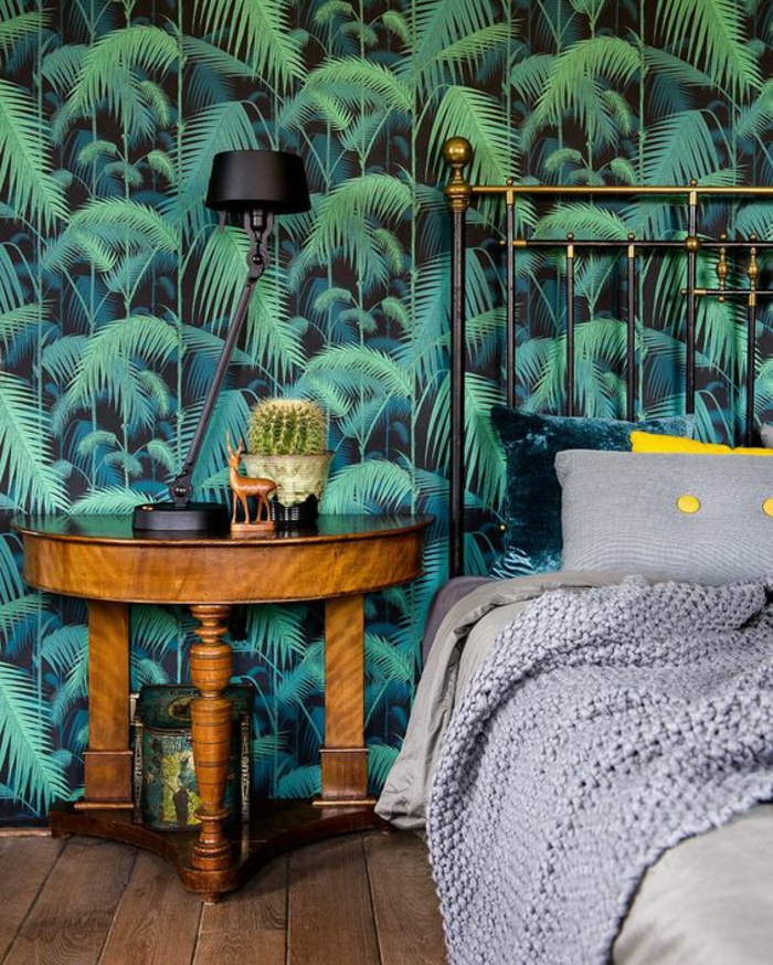 déco-chambre-à-coucher-moderne-papier-peint-palmier