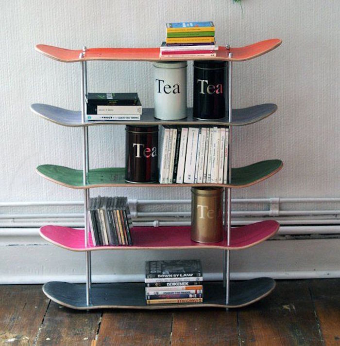 étagère skateboard idee deco skate fabriquer bibliotheque planches
