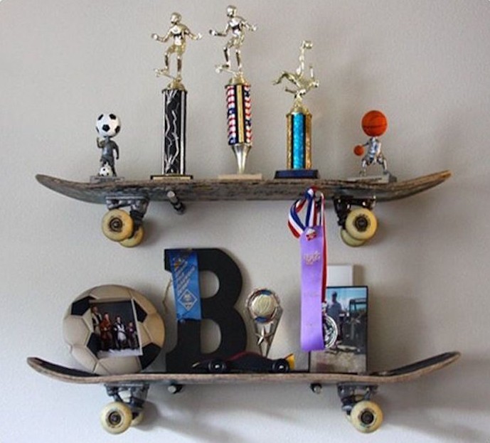 étagère skateboard planche à roulettes mur idee deco