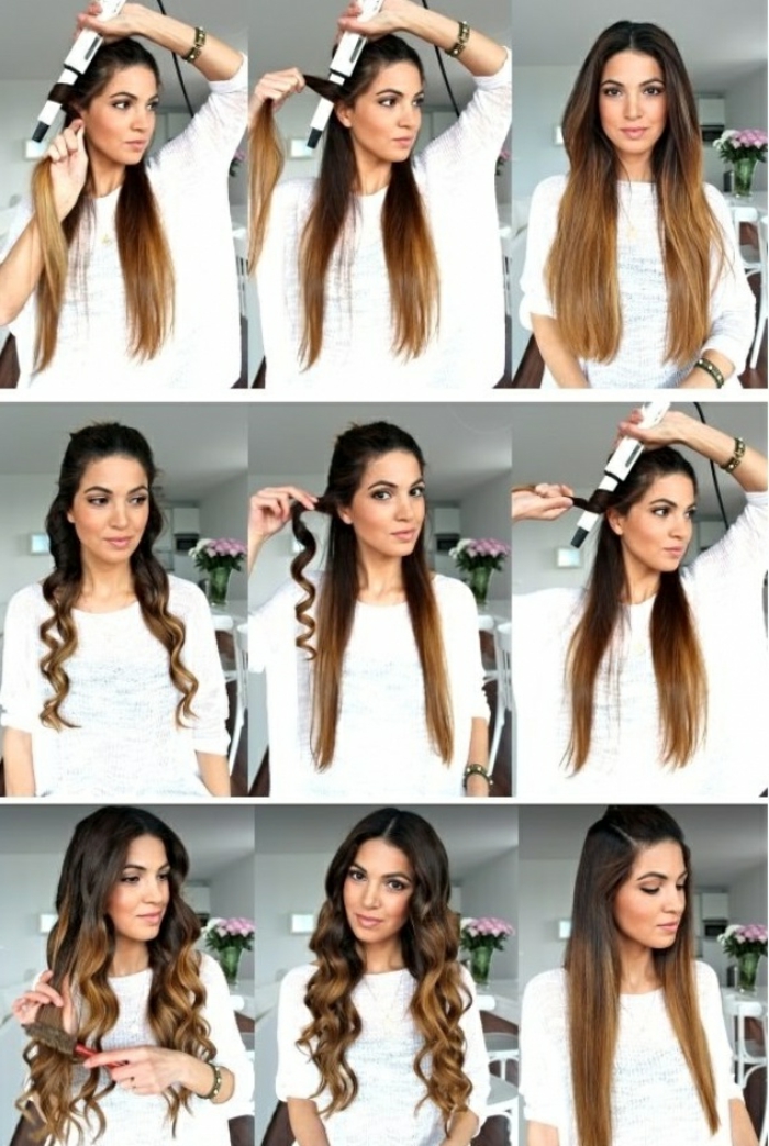 Make - Curl - With - Straightener - Tutorial - Long - Hair - Blouse - White Flowers
