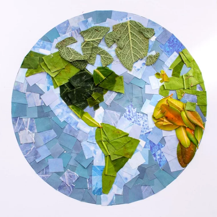 faire un globe avec des feuilles vertes plantes occupation enfant