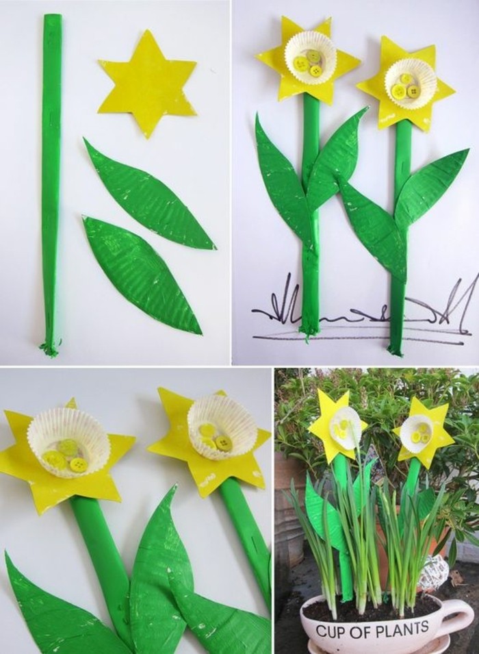 fleurs-en-papier-jonquilles-fabriquées-à-partir-d-une-moule-à-muffins-pétale-idée-d-activité-créative-eprintemps-pour-enfant-et-adultes-deco-fleurs-récup
