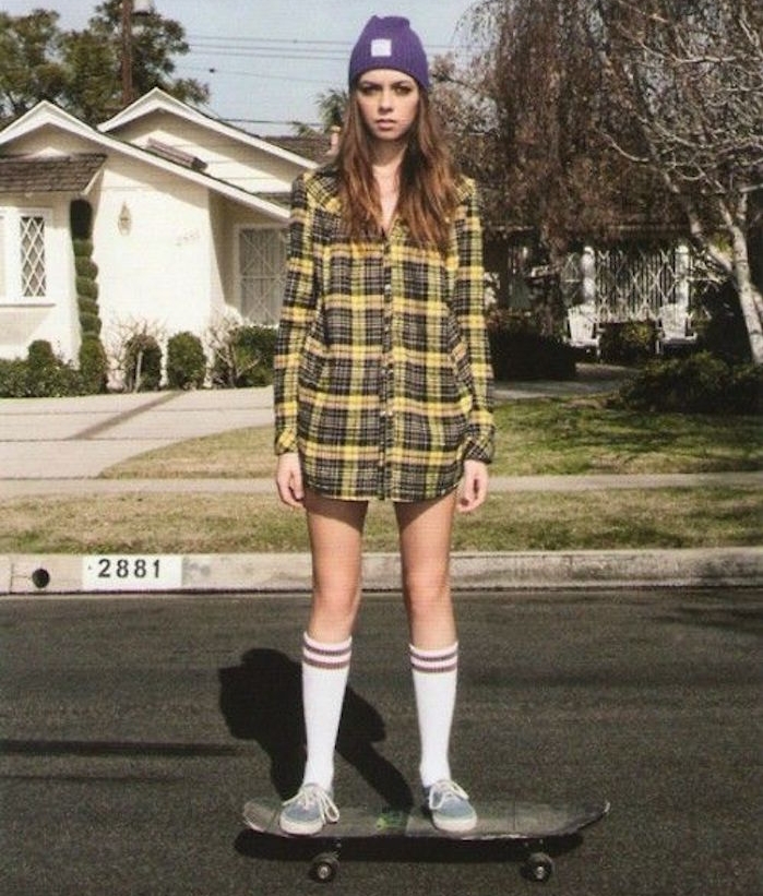 styke skate fille chemise flanelle hipster chaussettes haute hipster femme