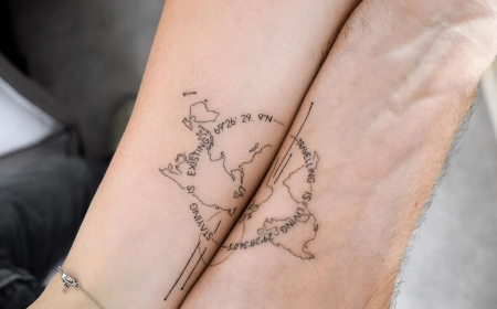 idee tattoo couple voyage carte monde coordonnes boussole