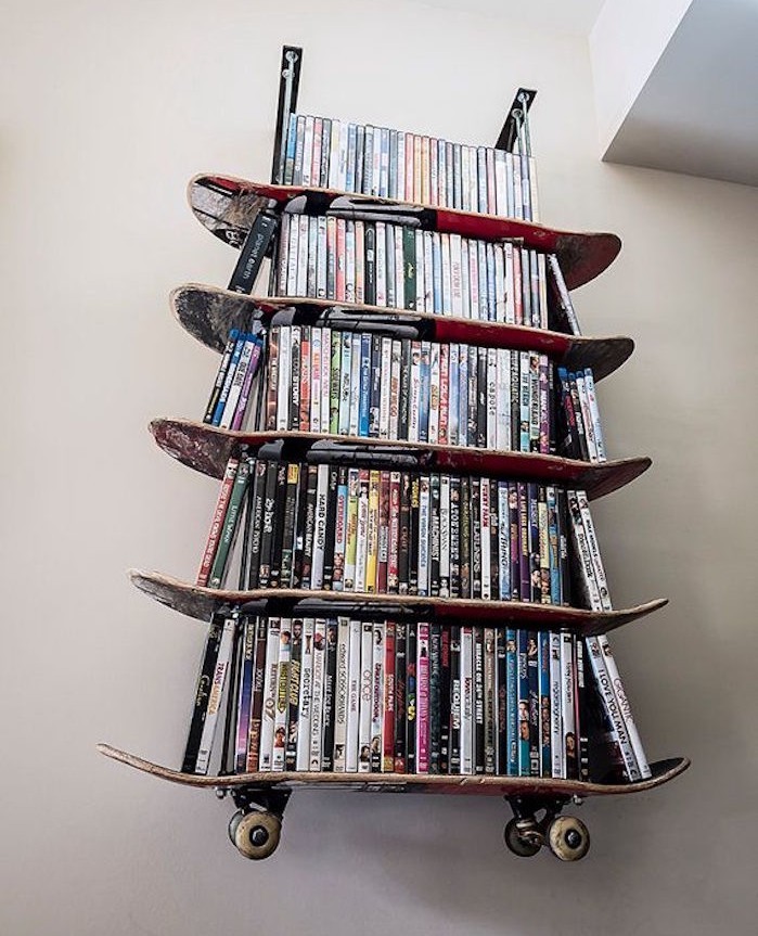 idée bibliothèque diy etagere skate planche skateboard
