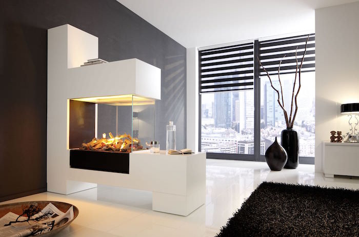 insert cheminée prix foyer moderne fermé vitre blanc decoration