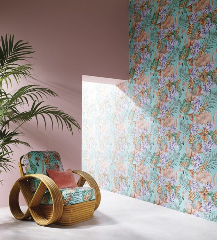 intérieur-salon-tropical-papier-peint-decoratif-à-motif-ananas