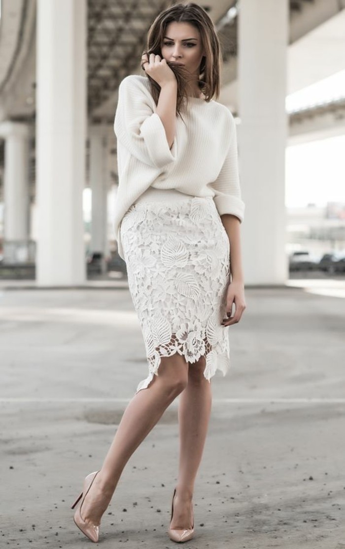 jupe taille haute droite en blanc en forme dégradée