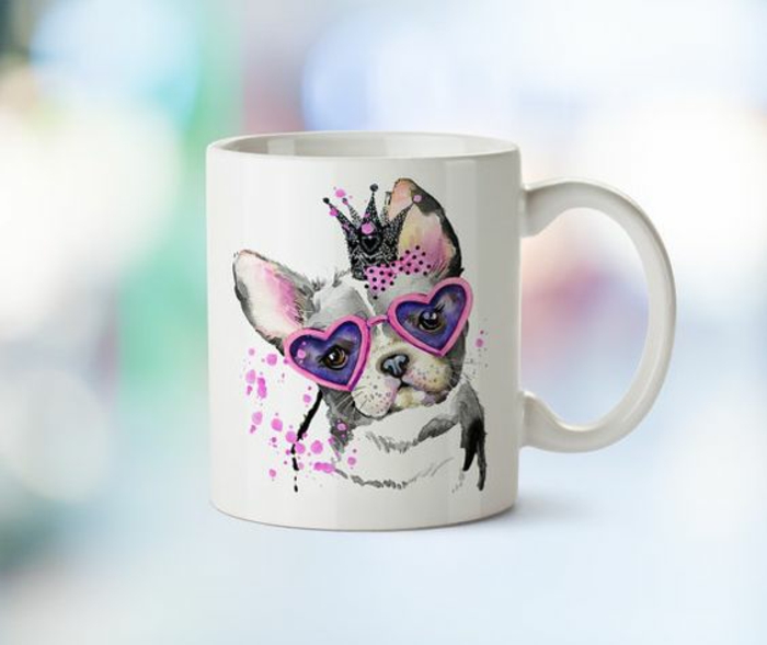 mug personnalisable, chien aux lunettes roses 