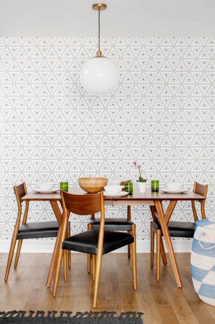 papier-peint-géométrique-salle-de-manger-moderne-