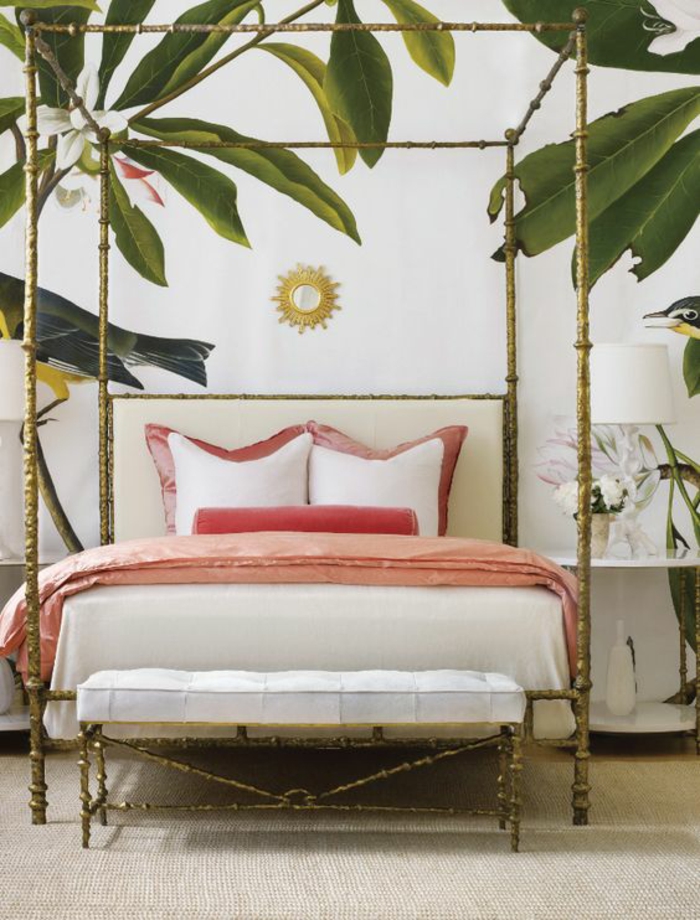 papier-peint-tropical-chambre-à-coucher-moderne-et-exotique