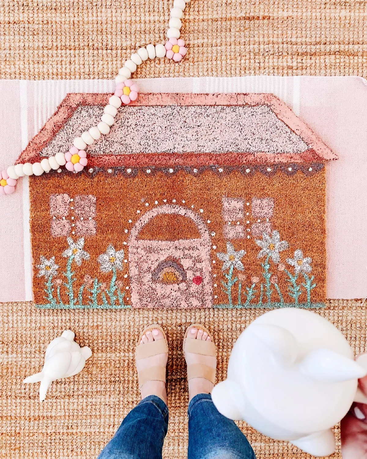 pinceaux et aquarelle tapis porte d entree personnalise peinture maison fleurs
