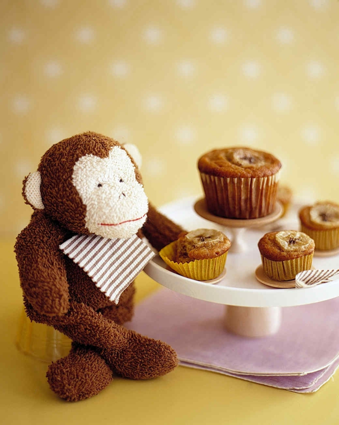 recette-cupcake-américain-banana-muffins-péluche-singe-décoration-base-chocolat