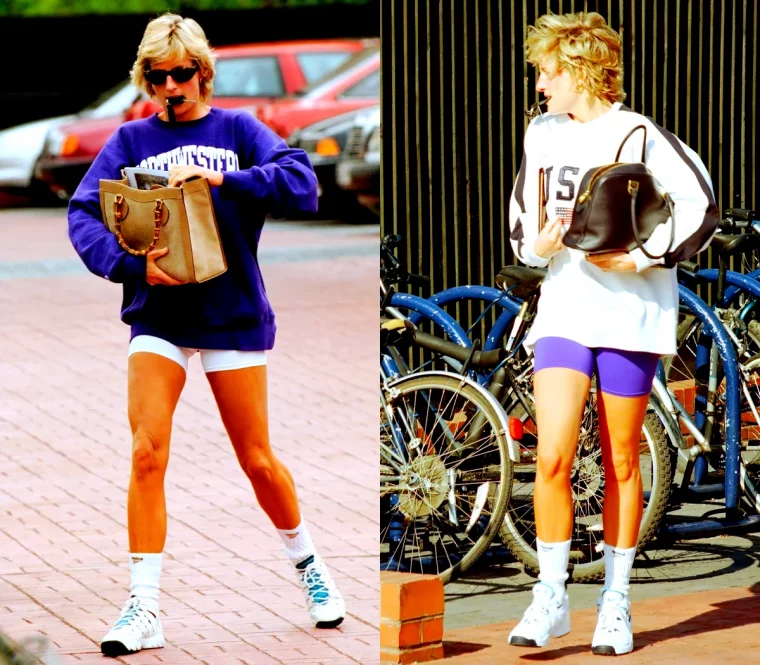 short cyliste porter par lady diana look annee 90.