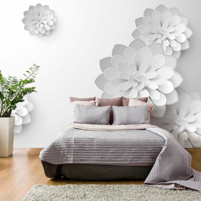 tapisserie-3d-motif-fleur-chambre-à-coucher