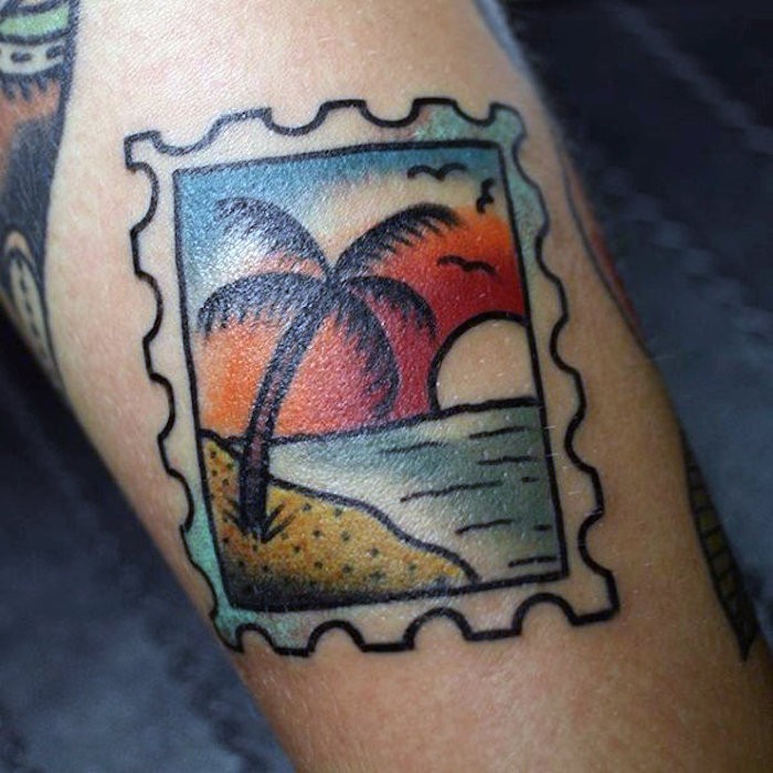 tatouage symbole du voyage original vacances timbre 