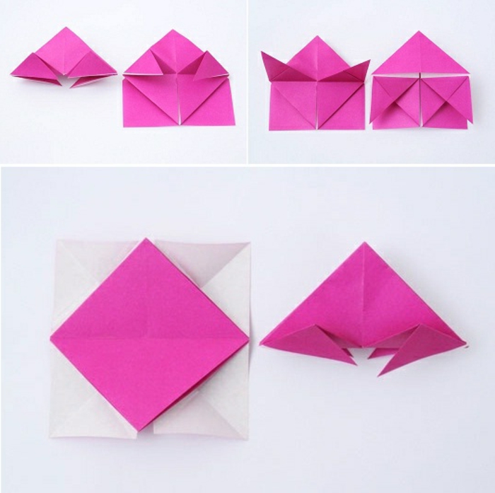 luminaire origami, étapes à suivre, comment plier le papier violette, lampe en papier
