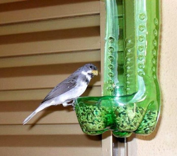 bricolage avec des bouteilles en plastique, mangeoir d oiseau 